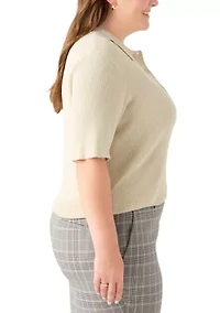 Plus Elbow Sleeve Johnny Collar Top