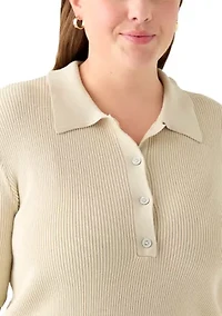 Plus Elbow Sleeve Johnny Collar Top