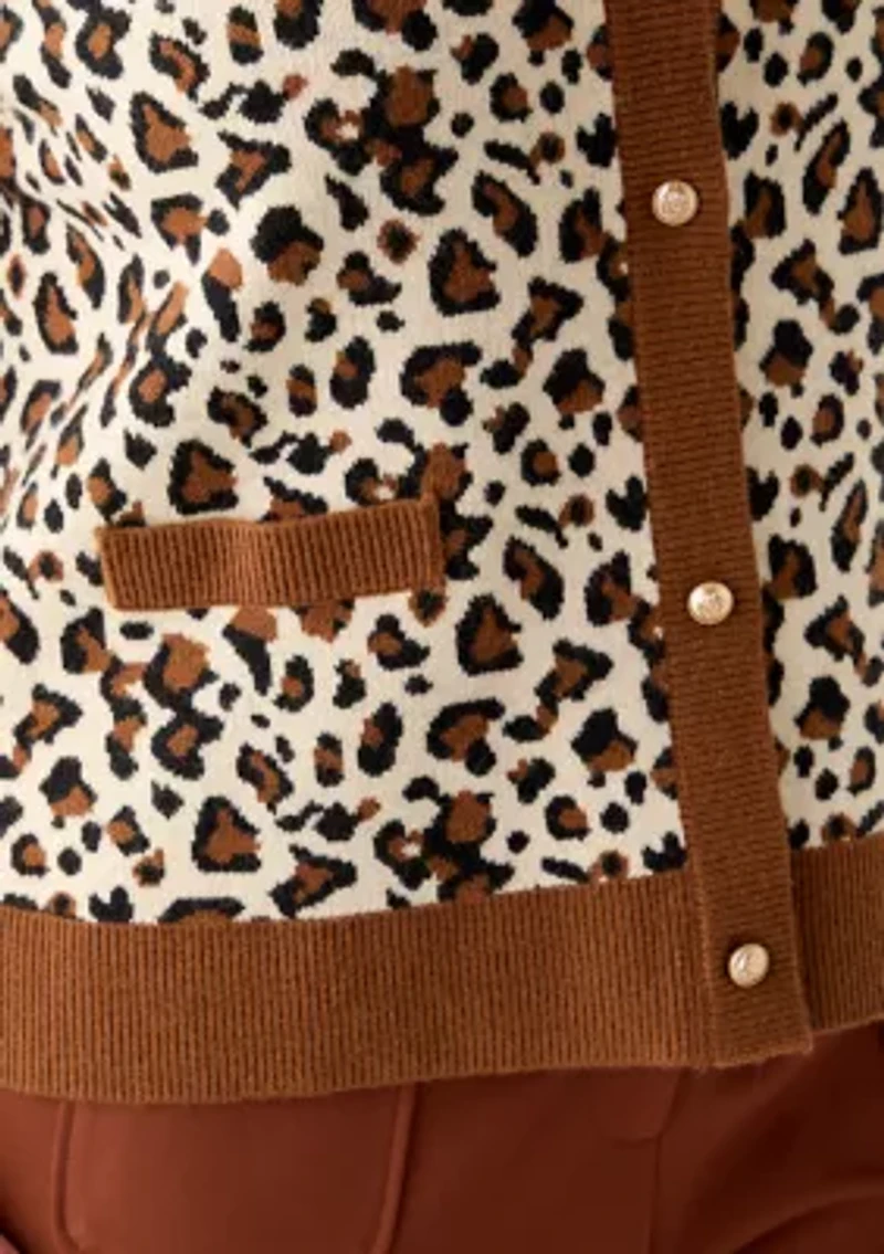 Plus Leopard Jacquard Cardigan with Buttons