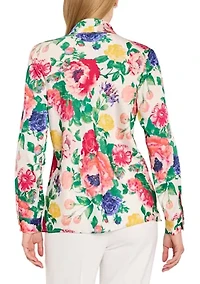 Women's Long Sleeve Tie Front Floral Blouse