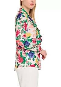 Women's Long Sleeve Tie Front Floral Blouse