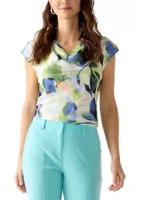 Women's Satin Cowl Neck Printed Top
