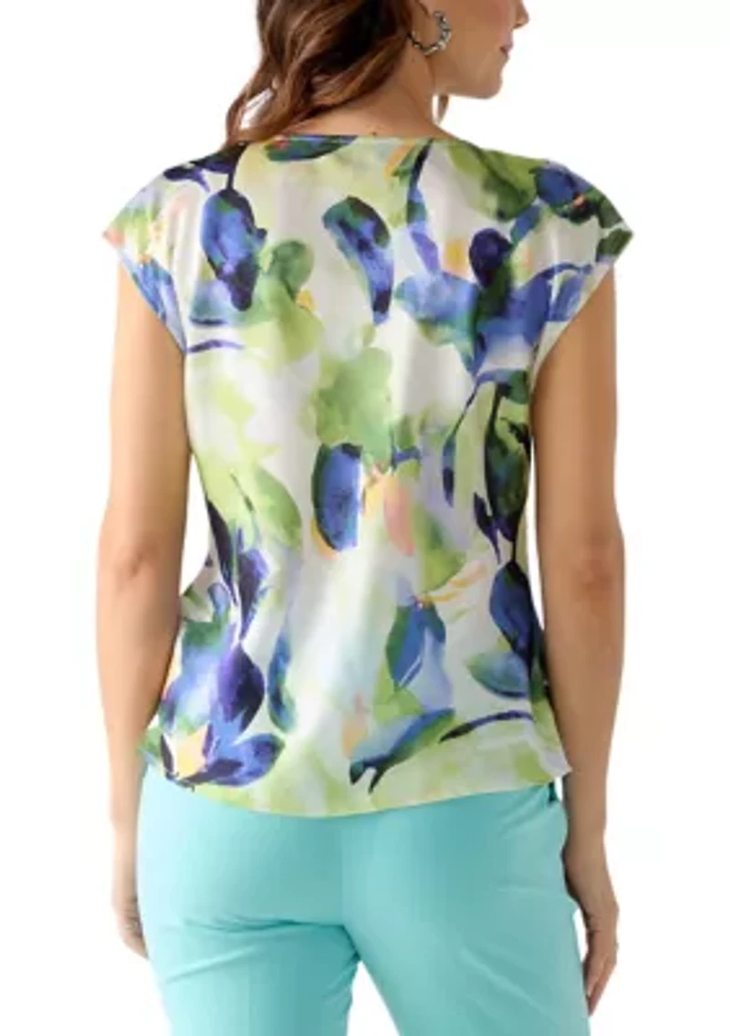 Women's Satin Cowl Neck Printed Top
