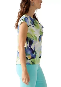 Women's Satin Cowl Neck Printed Top