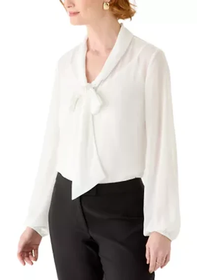Women's Long Sleeve Chiffon Bow Blouse