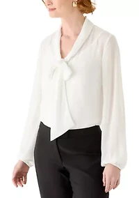 Women's Long Sleeve Chiffon Bow Blouse