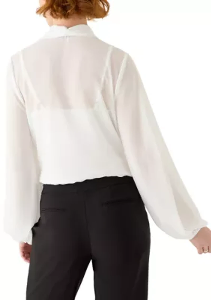 Women's Long Sleeve Chiffon Bow Blouse