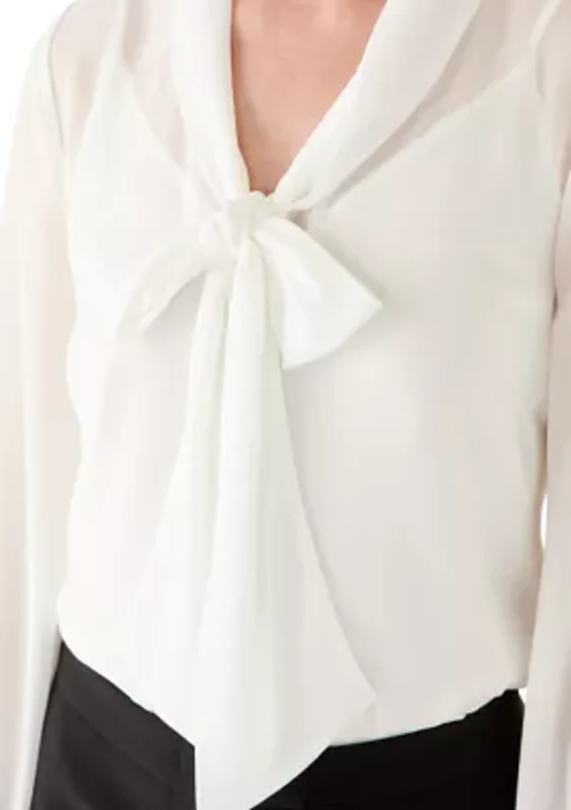 Women's Long Sleeve Chiffon Bow Blouse