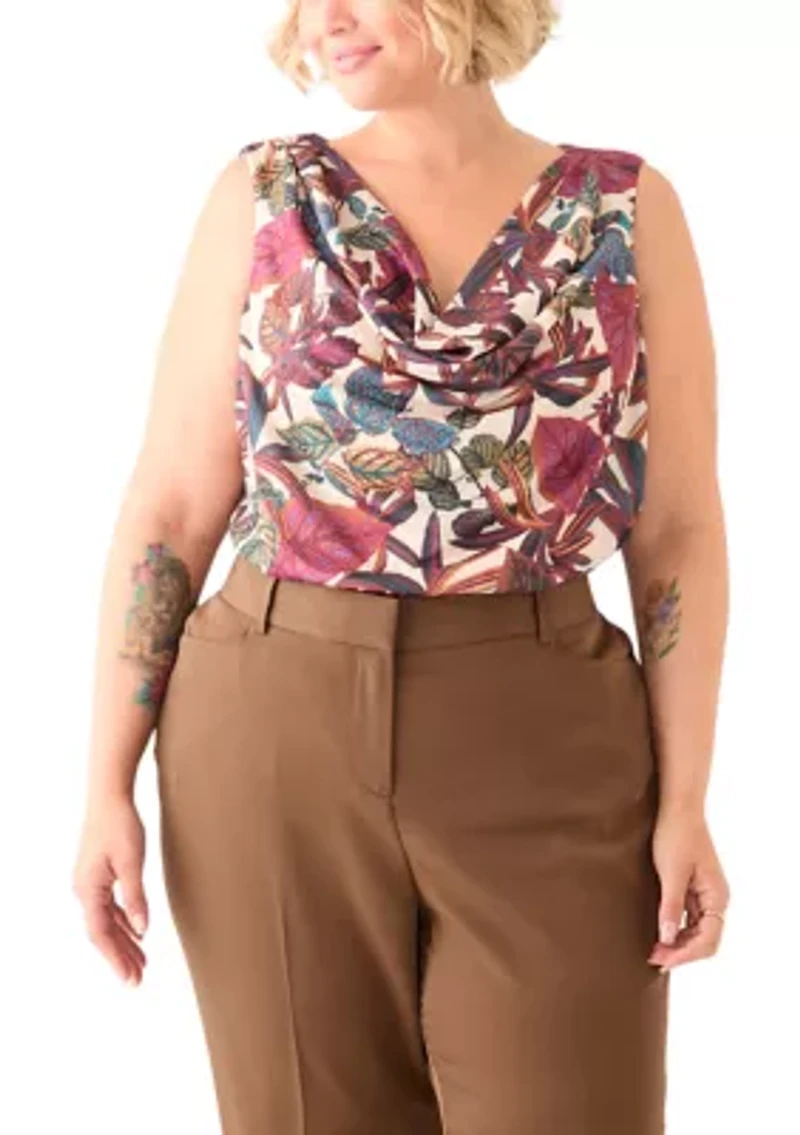 Plus Printed Cowl Neck Blouse
