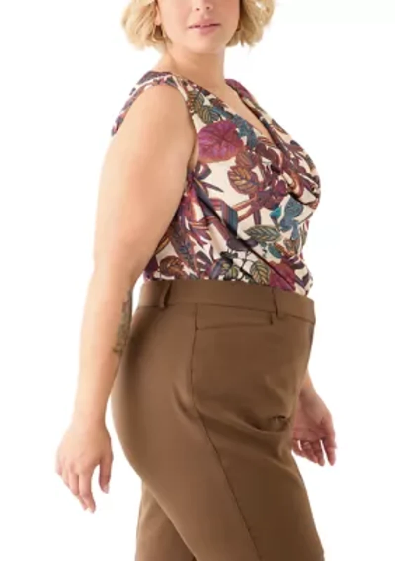Plus Printed Cowl Neck Blouse
