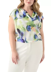 Plus Cowl Neck Satin Top