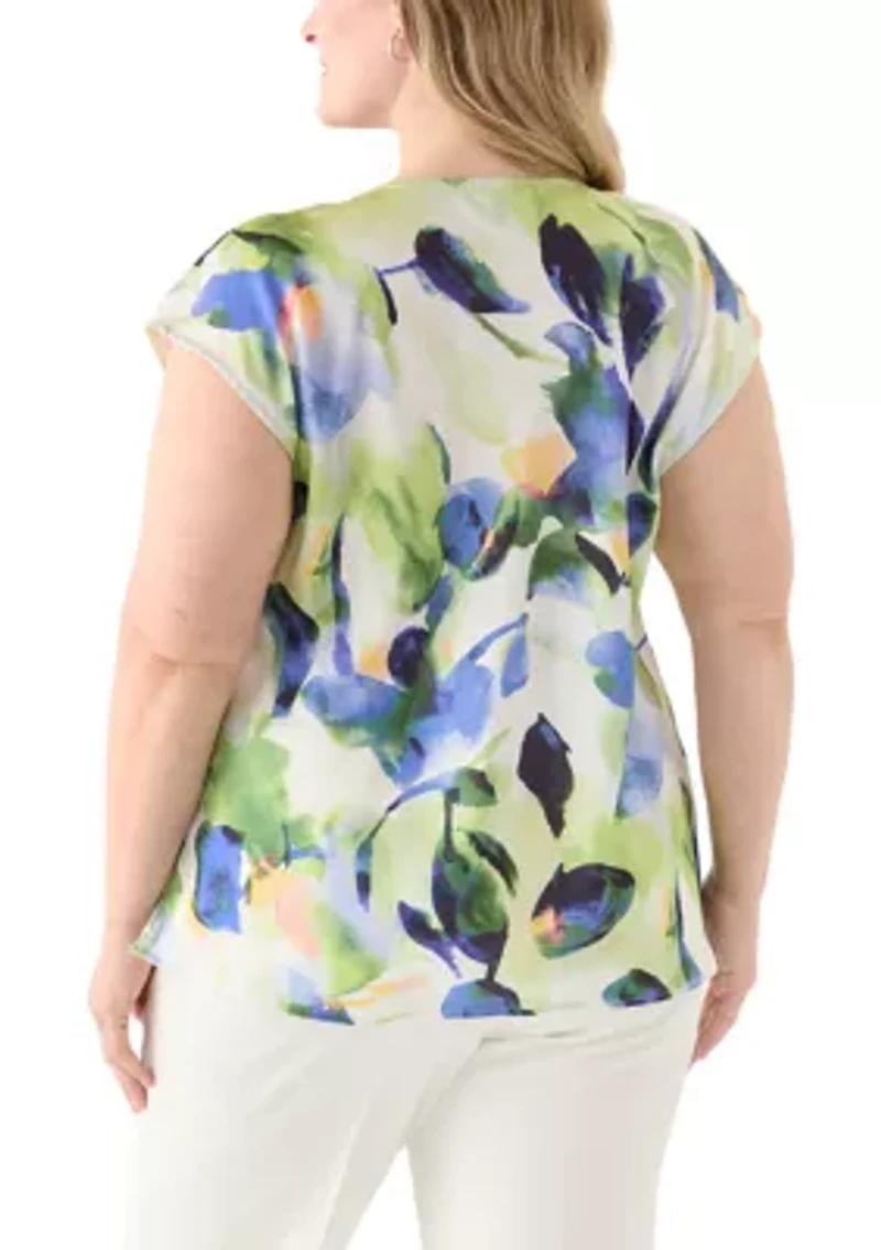 Plus Cowl Neck Satin Top