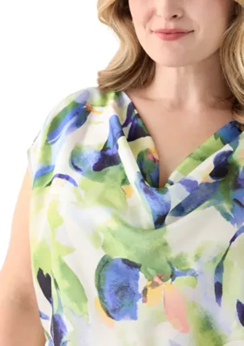 Plus Cowl Neck Satin Top
