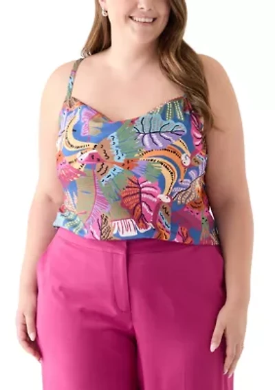 Plus Linen Like Printed Camisole Top