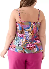 Plus Linen Like Printed Camisole Top