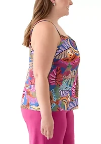 Plus Linen Like Printed Camisole Top