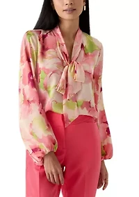 Petite Blouson Sleeve Floral Satin Blouse