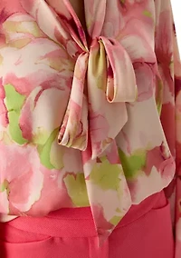 Petite Blouson Sleeve Floral Satin Blouse