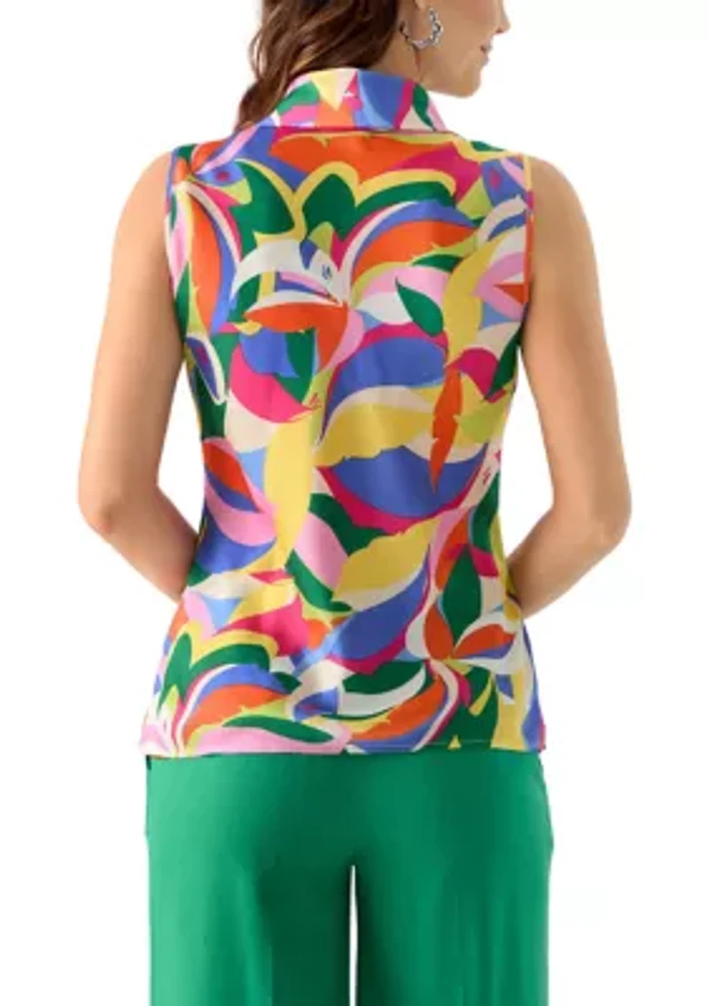 Women's Tie Front Hammer Satin Top