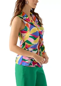 Women's Tie Front Hammer Satin Top