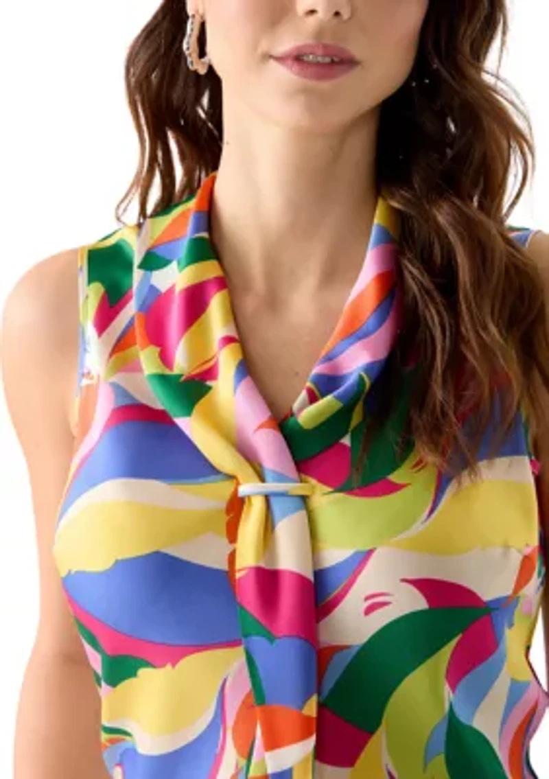 Women's Tie Front Hammer Satin Top