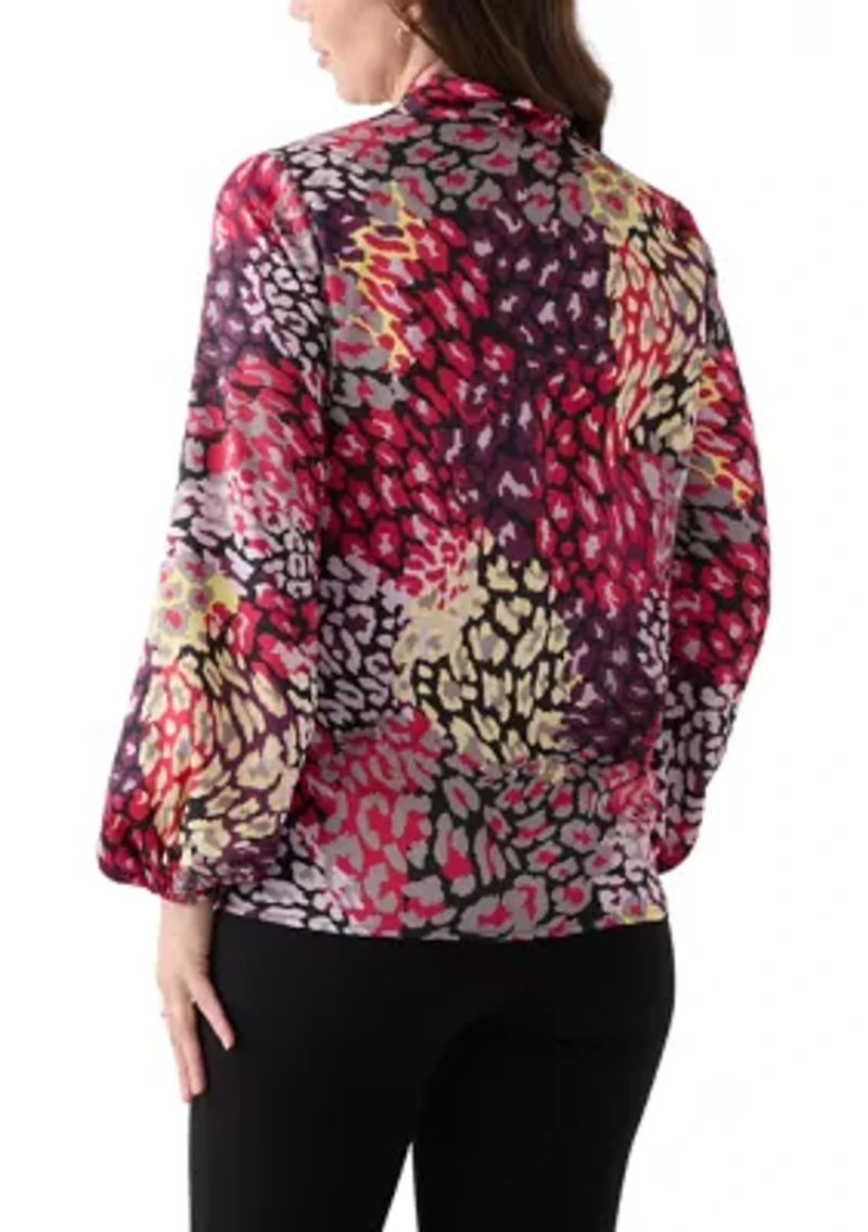 Women's Long Sleeve Satin Tie Neck Top