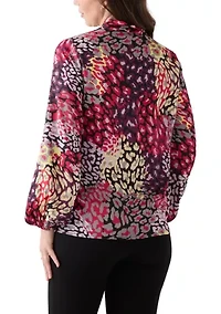 Women's Long Sleeve Satin Tie Neck Top