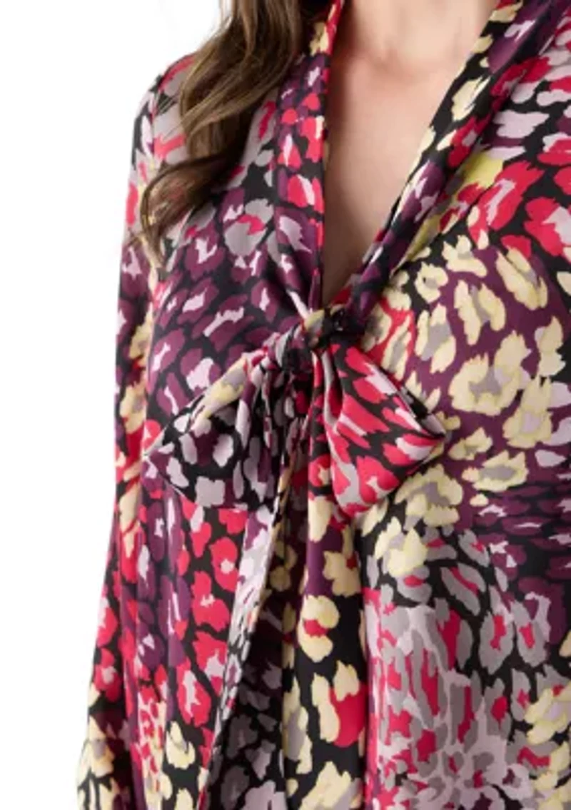 Women's Long Sleeve Satin Tie Neck Top