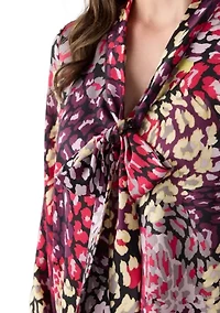 Women's Long Sleeve Satin Tie Neck Top