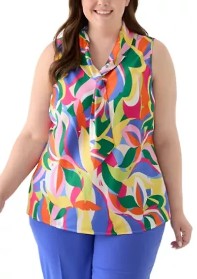 Plus Tie Front Hammer Satin Top