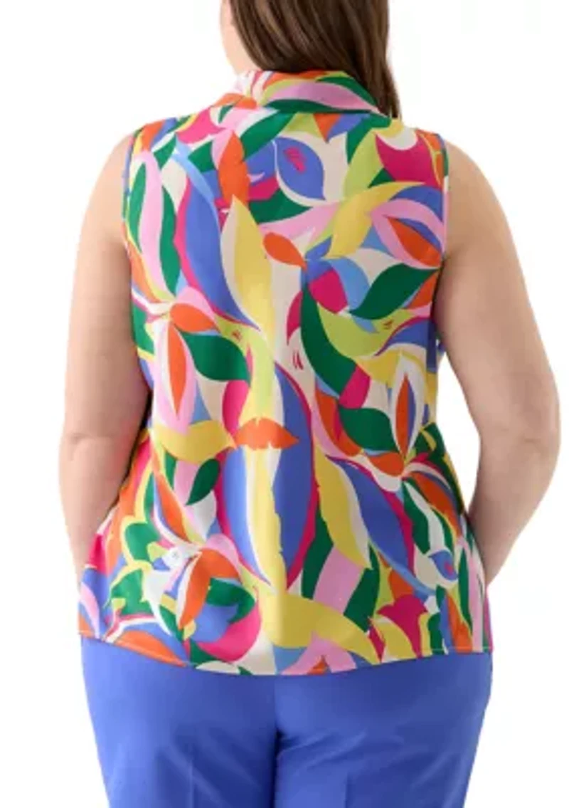 Plus Tie Front Hammer Satin Top