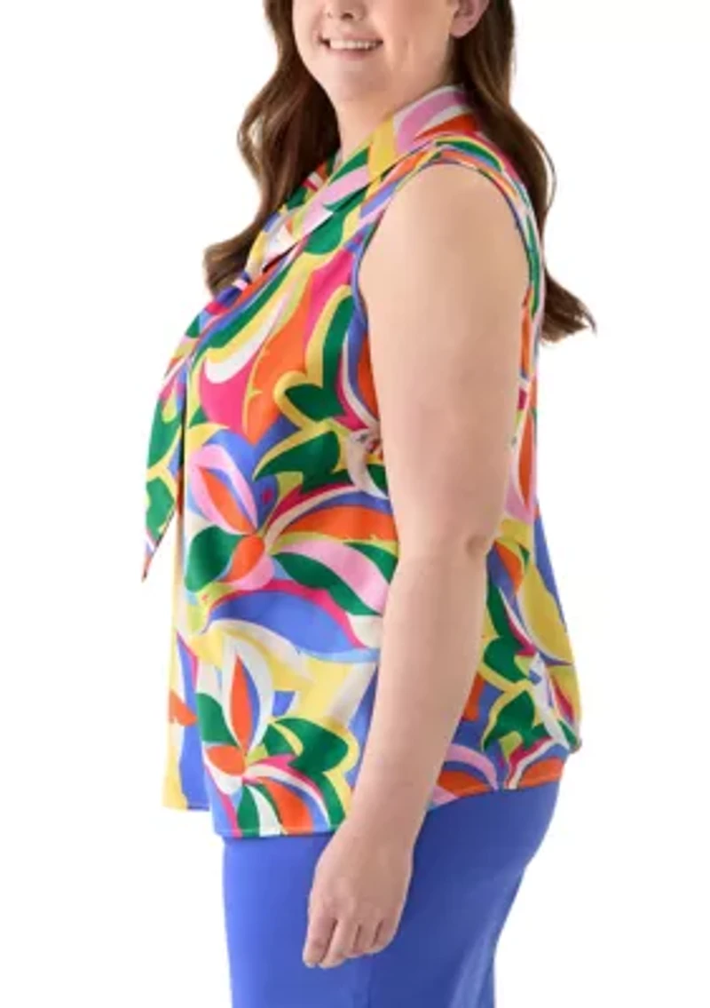 Plus Tie Front Hammer Satin Top