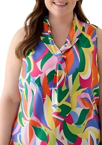 Plus Tie Front Hammer Satin Top