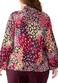 Plus Hammer Satin Tie Neck Blouse