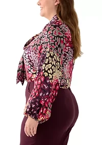 Plus Hammer Satin Tie Neck Blouse