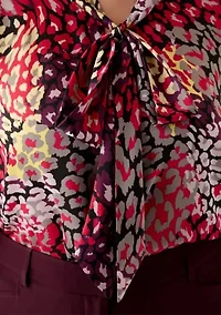 Plus Hammer Satin Tie Neck Blouse