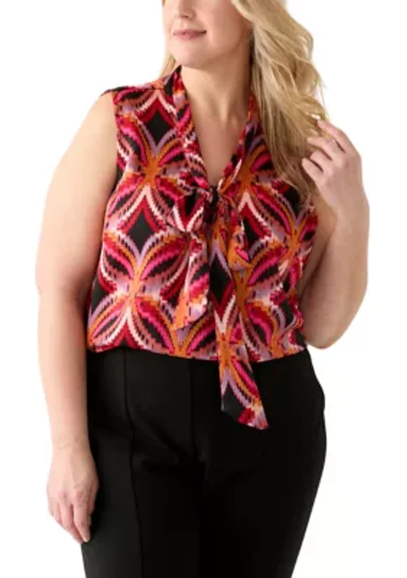 Plus Satin Bow Blouse
