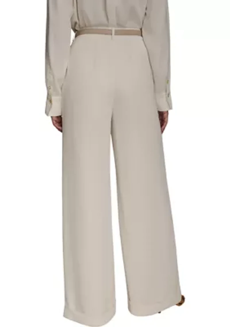 Women's Soft Suiting Full Length Wide Leg Pants with Belt