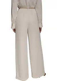 Women's Soft Suiting Full Length Wide Leg Pants with Belt