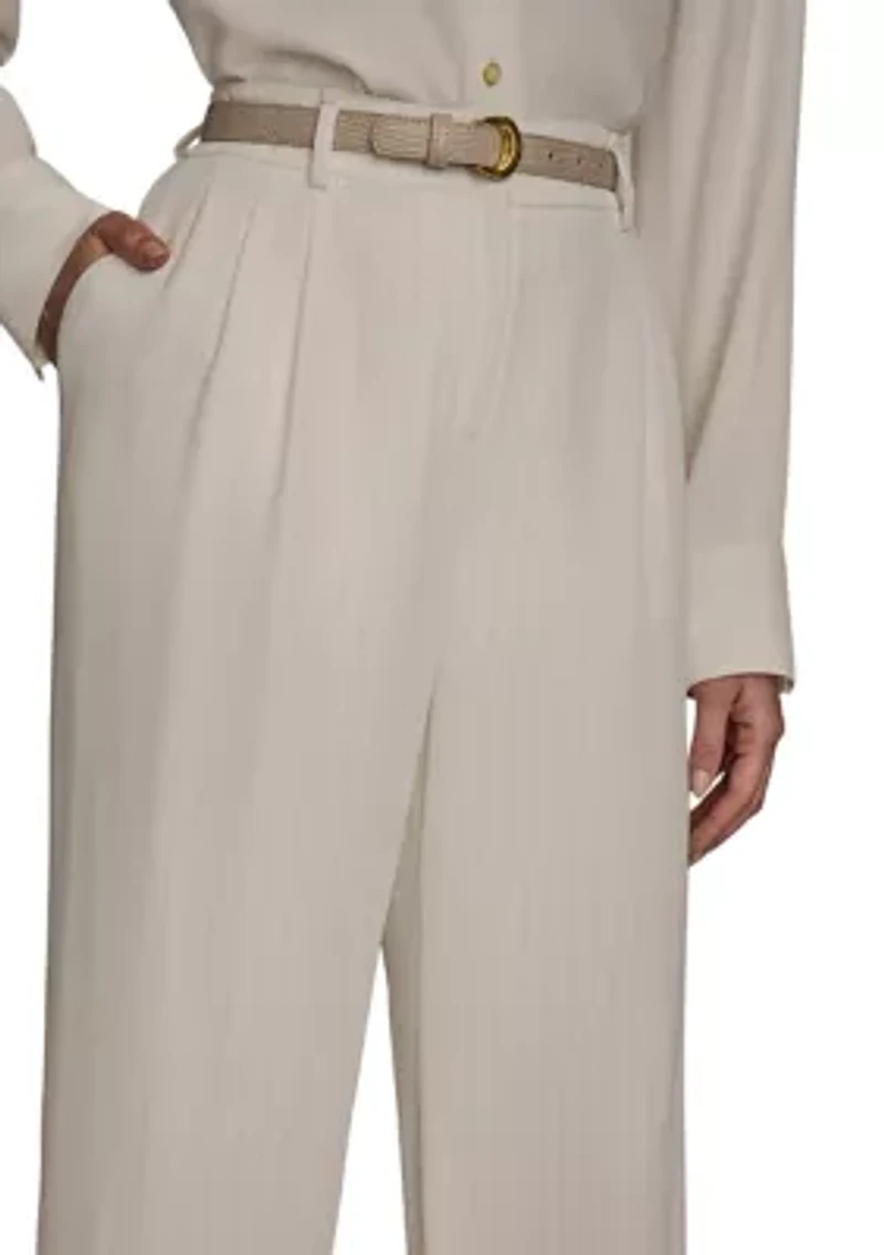 Women's Soft Suiting Full Length Wide Leg Pants with Belt