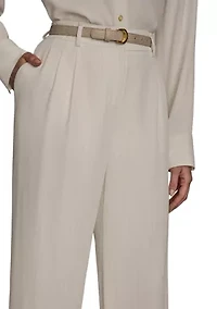 Women's Soft Suiting Full Length Wide Leg Pants with Belt