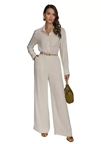 Women's Soft Suiting Full Length Wide Leg Pants with Belt