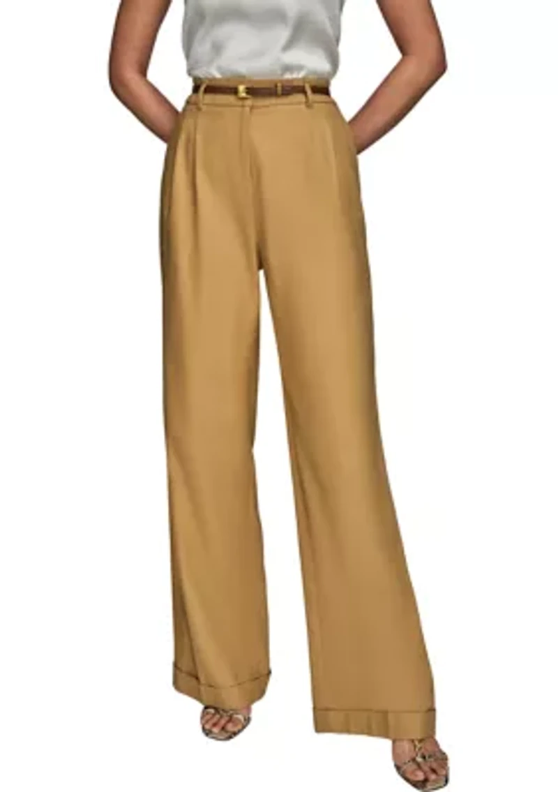Women's Linen Full Length Wide Leg Pants with Belt