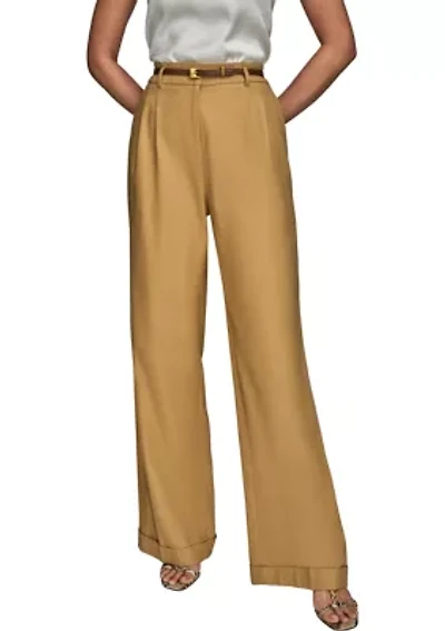 Women's Linen Full Length Wide Leg Pants with Belt