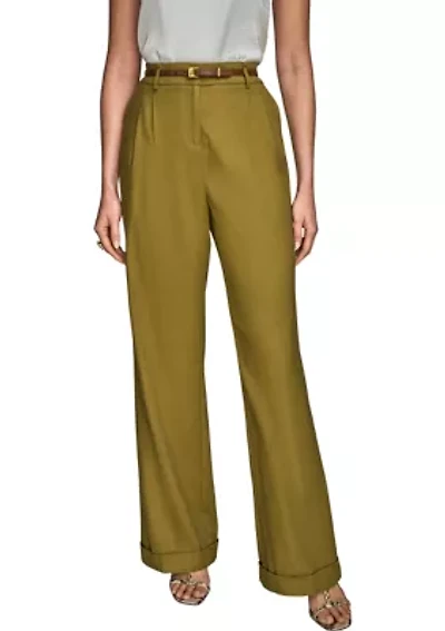 Women's Linen Full Length Wide Leg Pants with Belt