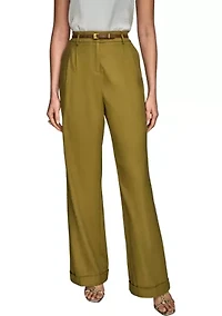 Women's Linen Full Length Wide Leg Pants with Belt