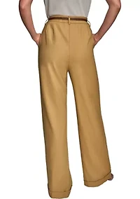 Women's Linen Full Length Wide Leg Pants with Belt