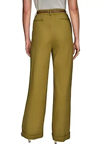 Women's Linen Full Length Wide Leg Pants with Belt