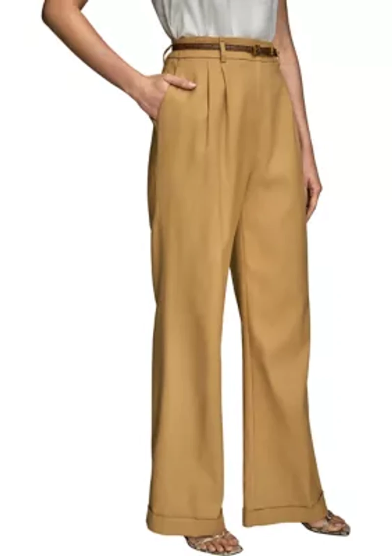 Women's Linen Full Length Wide Leg Pants with Belt