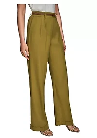 Women's Linen Full Length Wide Leg Pants with Belt
